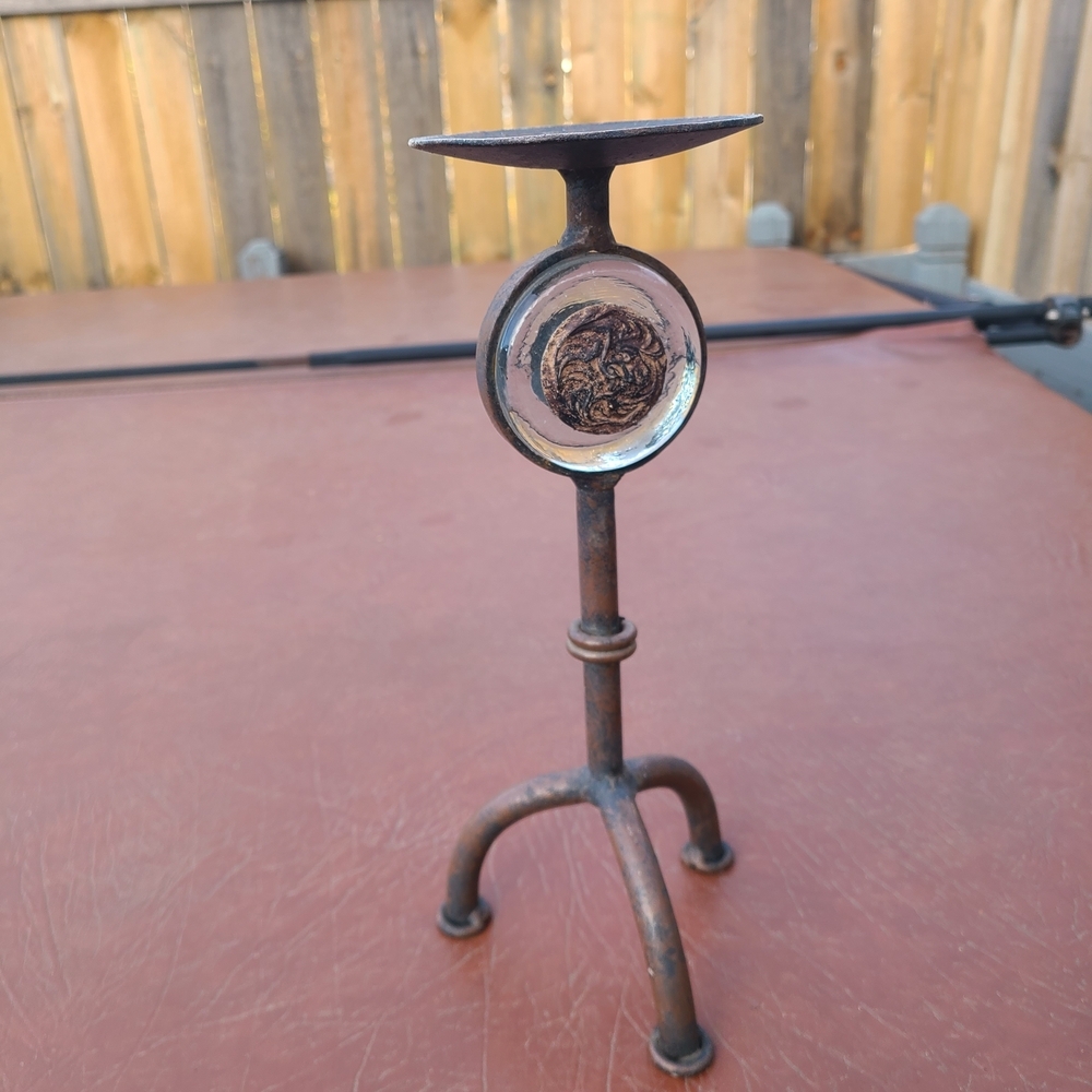 wrought‎ iron candle holder rustic finish unique glass accent